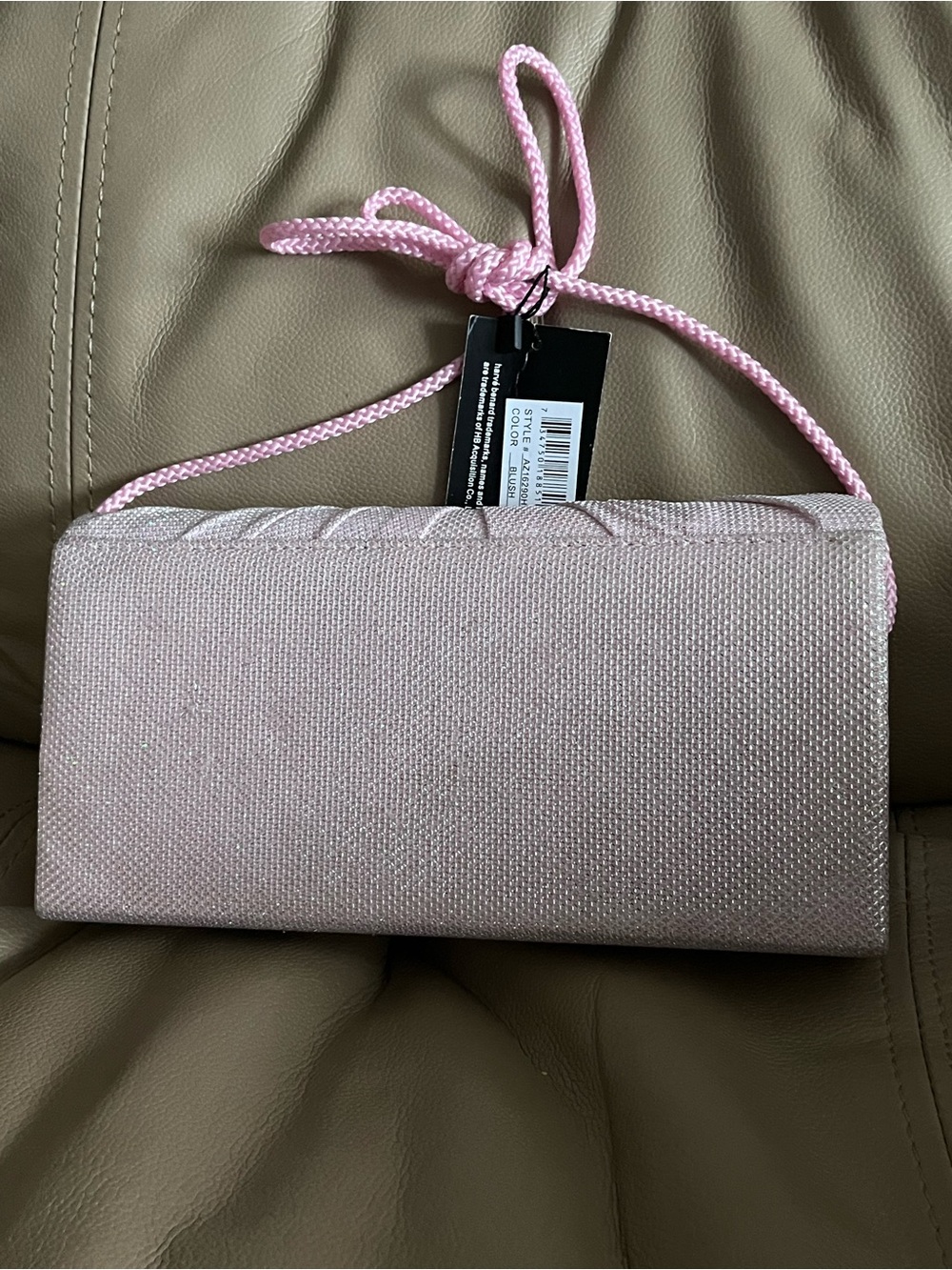 Harvé Benard Blush Pink Evening Clutch Purse NWT | Satin Pleated Knot Front Form - Picture 6 of 10
